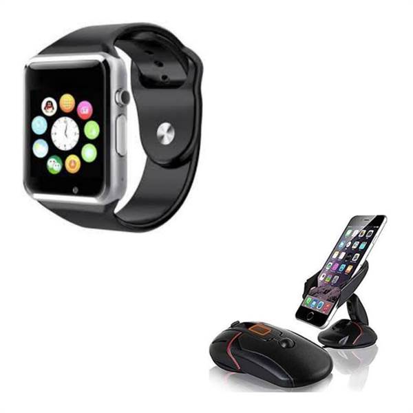 A1 Smart Watch And Car Mobile Holder (Black)